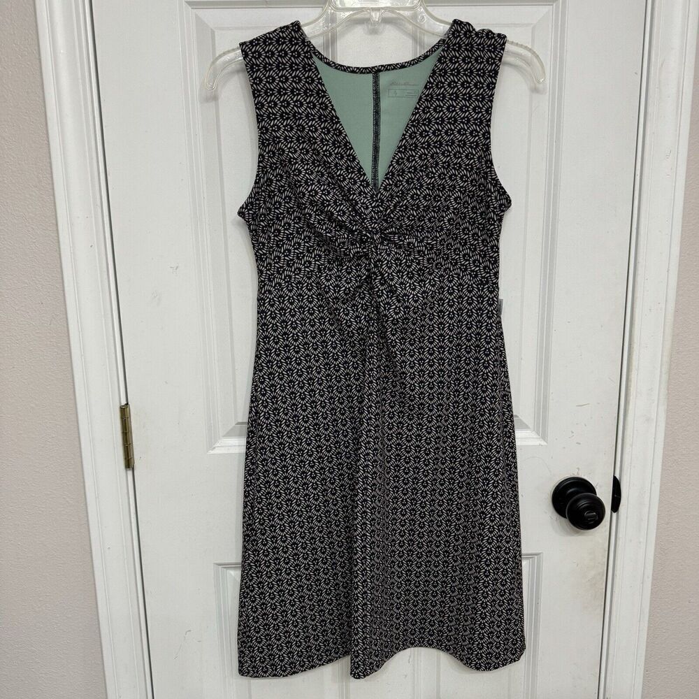 Eddie Bauer Travex Twist Front Dress Women XS V-Neck Blue Geometric Sleeveless